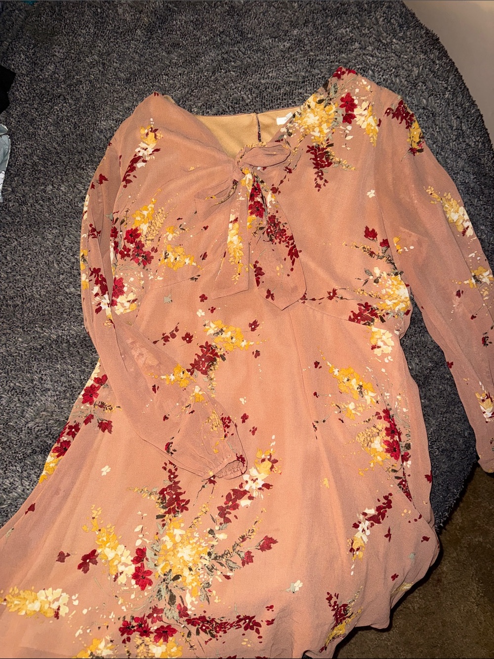 Maurices dusty peach floral bow-neck dress